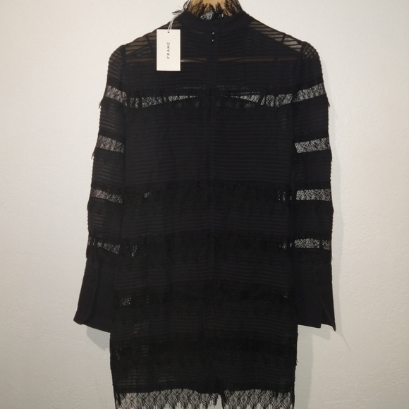 NWT FRAME Nora Black Lace Mini Dress - Picture 12 of 13
